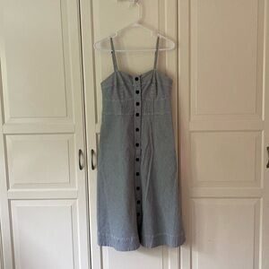 Railroad stripe button front midi dress w pockets